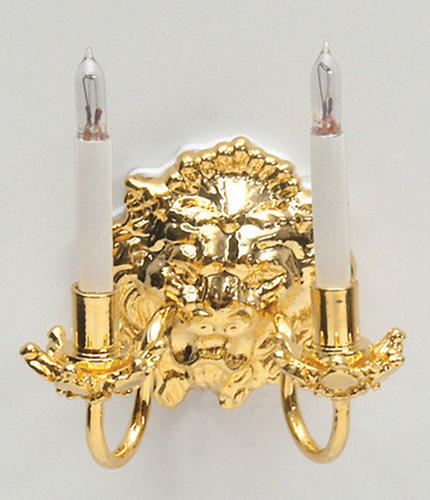 Dollhouse Miniature Lion Double Candle Wall Sconce W/Bi-Pin Bulb